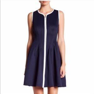 Betsey Johnson scuba navy white trim zipper dress